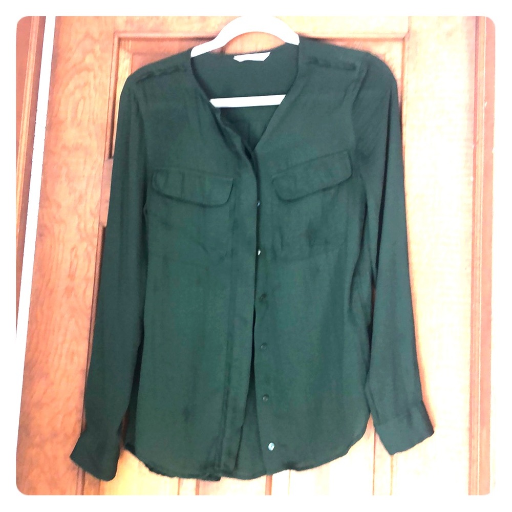 Jade green sheer button down.